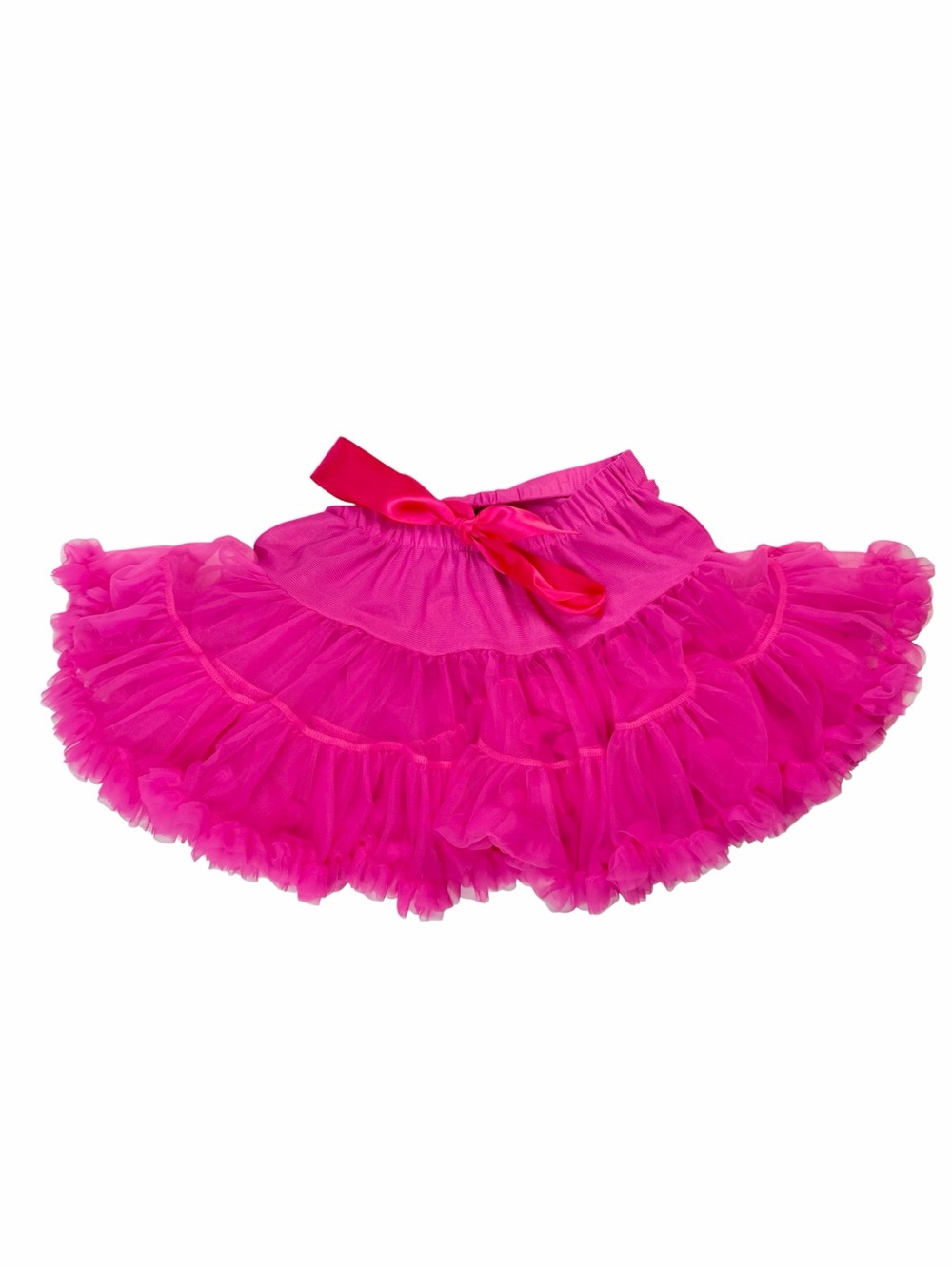 Hot Pink “Tutu” Tulle Ruffled Pettiskirt with Satin Bow
